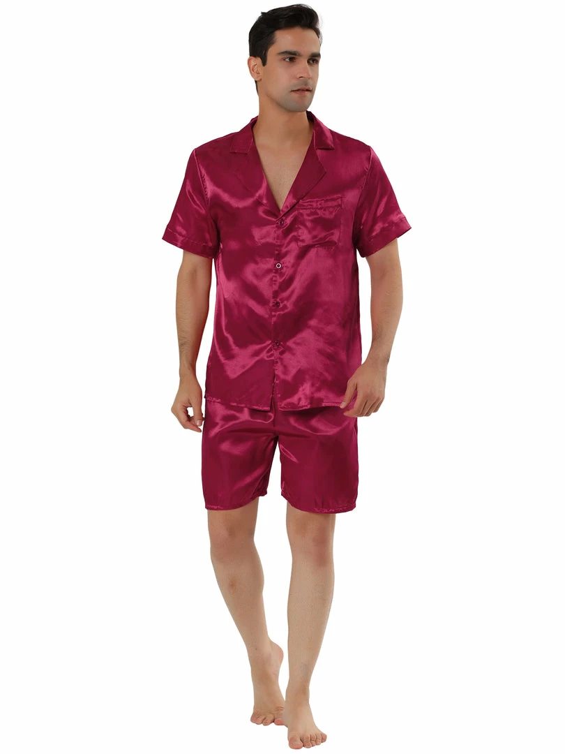 Allegra K Men's Summer Satin Pajama Sets Short Sleeve Nightwear Top And Pants Loungewear Soft Sleepwears 8 Allegra K Men's Summer Satin Pajama Sets Short Sleeve Nightwear Top And Pants Loungewear Soft Sleepwears