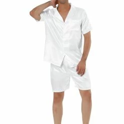 Allegra K Men's Summer Satin Pajama Sets Short Sleeve Nightwear Top And Pants Loungewear Soft Sleepwears
