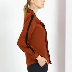 Allegra K Women's Tie Bow Neck Contrast Trim Long Sleeve Office Blouse Top