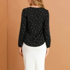 Allegra K Ruffle Neck Vintage Polka Dots Long Sleeve Blouse Clothing