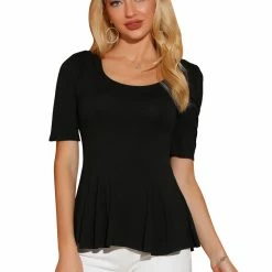 Allegra K Women's Short Sleeves Scoop Neck Casual Peplum Shirt Top 40 Allegra K Women's Short Sleeves Scoop Neck Casual Peplum Shirt Top