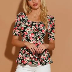 Allegra K Women's Short Sleeves Scoop Neck Casual Peplum Shirt Top 36 Allegra K Women's Short Sleeves Scoop Neck Casual Peplum Shirt Top
