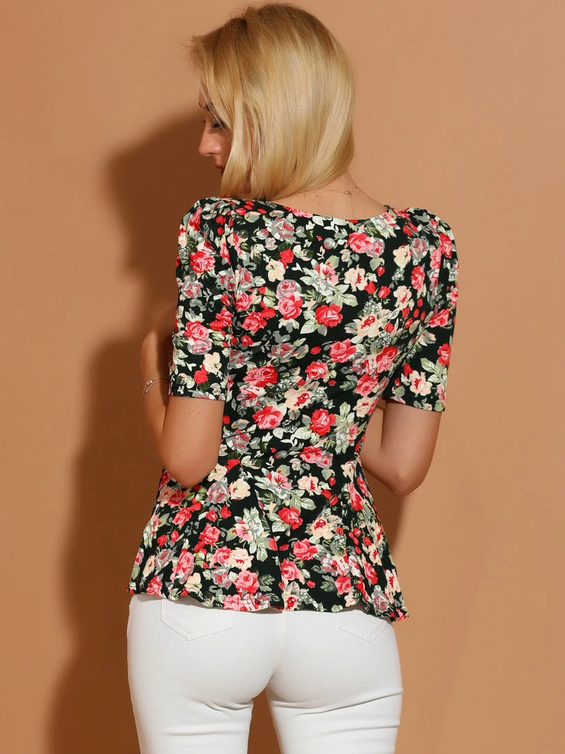 Allegra K Women's Short Sleeves Scoop Neck Casual Peplum Shirt Top 8 Allegra K Women's Short Sleeves Scoop Neck Casual Peplum Shirt Top