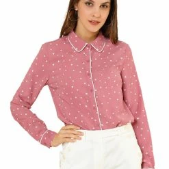 Allegra K Long Sleeve Button Down Polka Dot Shirt