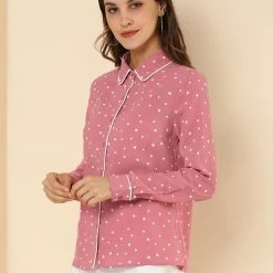 Allegra K Long Sleeve Button Down Polka Dot Shirt