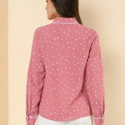 Allegra K Long Sleeve Button Down Polka Dot Shirt