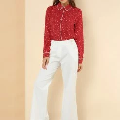Allegra K Long Sleeve Button Down Polka Dot Shirt