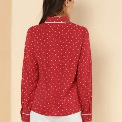 Allegra K Long Sleeve Button Down Polka Dot Shirt