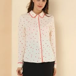 Allegra K Long Sleeve Button Down Polka Dot Shirt