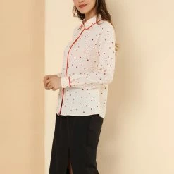 Allegra K Long Sleeve Button Down Polka Dot Shirt