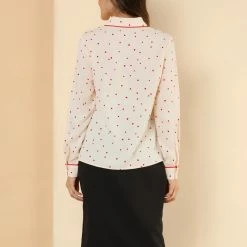 Allegra K Long Sleeve Button Down Polka Dot Shirt