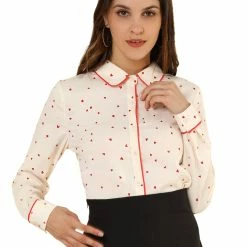Allegra K Long Sleeve Button Down Polka Dot Shirt