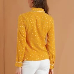 Allegra K Long Sleeve Button Down Polka Dot Shirt
