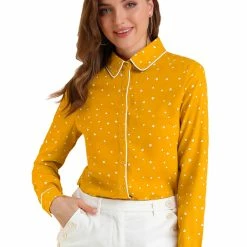 Allegra K Long Sleeve Button Down Polka Dot Shirt