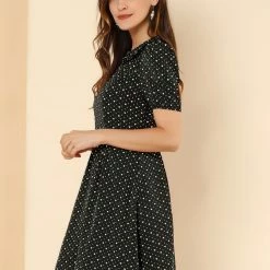 Allegra K Women's Heart Print Dresses Puff Short Sleeve Chiffon Peter Pan Collar A Line Mini Dress