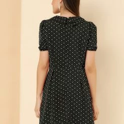 Allegra K Women's Heart Print Dresses Puff Short Sleeve Chiffon Peter Pan Collar A Line Mini Dress