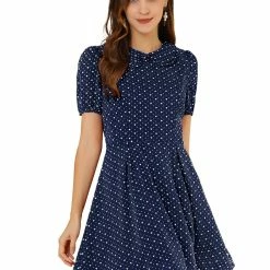 Allegra K Women's Heart Print Dresses Puff Short Sleeve Chiffon Peter Pan Collar A Line Mini Dress