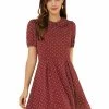 Allegra K Women's Heart Print Dresses Puff Short Sleeve Chiffon Peter Pan Collar A Line Mini Dress