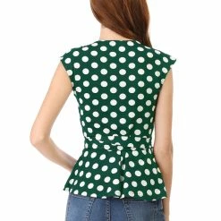 Allegra K V Neck Sleeveless Self Tie Wrap Front Dotted Top