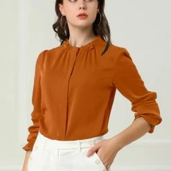 Allegra K Women's Button-Down Work Office Tops Chiffon Ruffled Stand Collar Blouse 43 Allegra K Women's Button-Down Work Office Tops Chiffon Ruffled Stand Collar Blouse