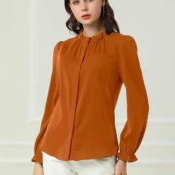 Allegra K Women's Button-Down Work Office Tops Chiffon Ruffled Stand Collar Blouse 44 Allegra K Women's Button-Down Work Office Tops Chiffon Ruffled Stand Collar Blouse