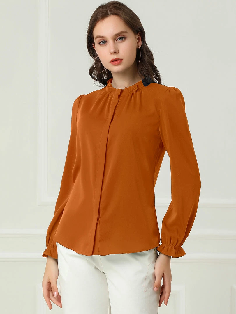 Allegra K Women's Button-Down Work Office Tops Chiffon Ruffled Stand Collar Blouse 10 Allegra K Women's Button-Down Work Office Tops Chiffon Ruffled Stand Collar Blouse