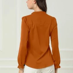 Allegra K Women's Button-Down Work Office Tops Chiffon Ruffled Stand Collar Blouse 46 Allegra K Women's Button-Down Work Office Tops Chiffon Ruffled Stand Collar Blouse