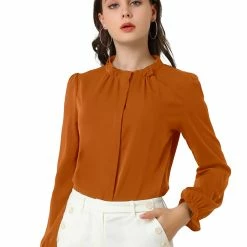 Allegra K Women's Button-Down Work Office Tops Chiffon Ruffled Stand Collar Blouse 42 Allegra K Women's Button-Down Work Office Tops Chiffon Ruffled Stand Collar Blouse