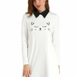 Allegra K Women Contrast Collar Flare Hem Above Knee Dress