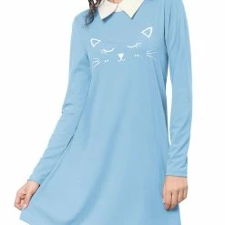 Allegra K Women Contrast Collar Flare Hem Above Knee Dress