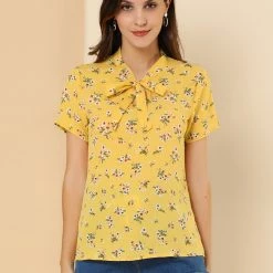 Allegra K Tie Bow Neck Cherry Printed Blouse Clothing 106 Allegra K Tie Bow Neck Cherry Printed Blouse Clothing