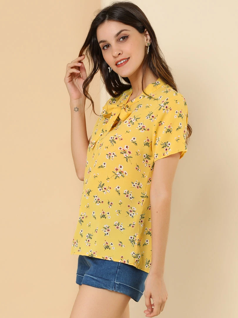 Allegra K Tie Bow Neck Cherry Printed Blouse Clothing 30 Allegra K Tie Bow Neck Cherry Printed Blouse Clothing