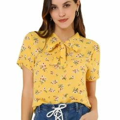 Allegra K Tie Bow Neck Cherry Printed Blouse Clothing 105 Allegra K Tie Bow Neck Cherry Printed Blouse Clothing