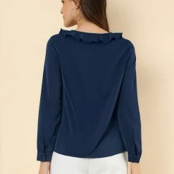 Allegra K Women's Ruffle V Neck Chiffon Blouse For Office Work Pleated Vintage Shirt