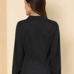 Allegra K Women's Button Up Shirt Career Peter Pan Collar Long Bishop Sleeve Blouse