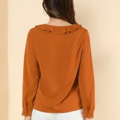 Allegra K Women's Ruffle V Neck Chiffon Blouse For Office Work Pleated Vintage Shirt