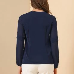 Allegra K Women's Work Office Chiffon Shirt Semi Sheer Long Sleeves Keyhole Neck Elegant Blouse Top 66 Allegra K Women's Work Office Chiffon Shirt Semi Sheer Long Sleeves Keyhole Neck Elegant Blouse Top