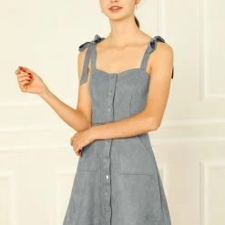 Allegra K Women's Strap Button Down Faux Suede A-Line Mini Overall Dress 69 Allegra K Women's Strap Button Down Faux Suede A-Line Mini Overall Dress