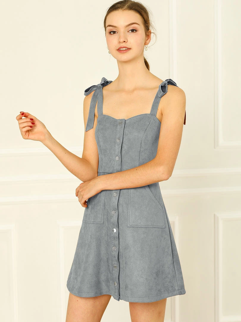 Allegra K Women's Strap Button Down Faux Suede A-Line Mini Overall Dress 16 Allegra K Women's Strap Button Down Faux Suede A-Line Mini Overall Dress