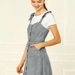 Allegra K Women's Strap Button Down Faux Suede A-Line Mini Overall Dress 71 Allegra K Women's Strap Button Down Faux Suede A-Line Mini Overall Dress
