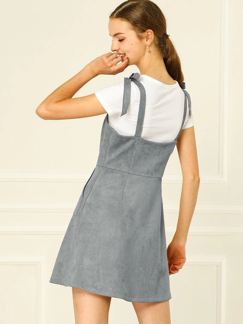 Allegra K Women's Strap Button Down Faux Suede A-Line Mini Overall Dress 19 Allegra K Women's Strap Button Down Faux Suede A-Line Mini Overall Dress