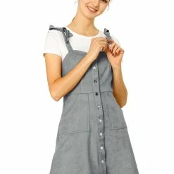 Allegra K Women's Strap Button Down Faux Suede A-Line Mini Overall Dress 68 Allegra K Women's Strap Button Down Faux Suede A-Line Mini Overall Dress
