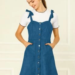 Allegra K Women's Strap Button Down Faux Suede A-Line Mini Overall Dress 63 Allegra K Women's Strap Button Down Faux Suede A-Line Mini Overall Dress