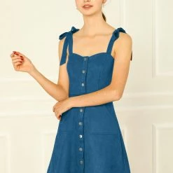 Allegra K Women's Strap Button Down Faux Suede A-Line Mini Overall Dress 64 Allegra K Women's Strap Button Down Faux Suede A-Line Mini Overall Dress