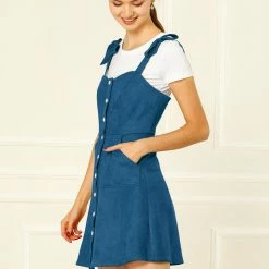 Allegra K Women's Strap Button Down Faux Suede A-Line Mini Overall Dress 65 Allegra K Women's Strap Button Down Faux Suede A-Line Mini Overall Dress