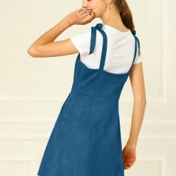 Allegra K Women's Strap Button Down Faux Suede A-Line Mini Overall Dress 66 Allegra K Women's Strap Button Down Faux Suede A-Line Mini Overall Dress