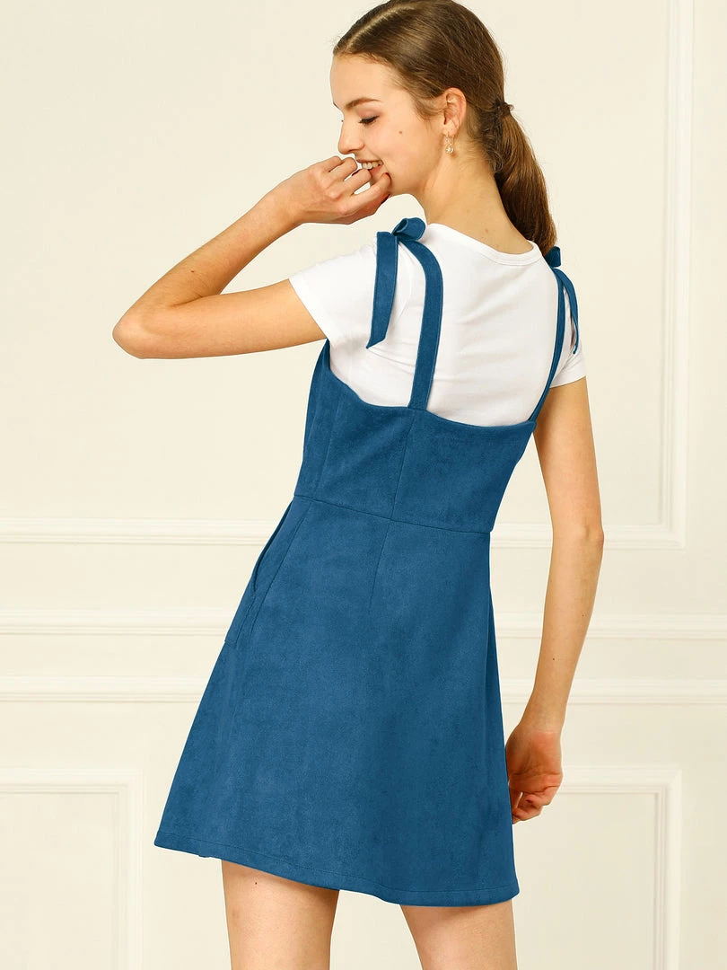 Allegra K Women's Strap Button Down Faux Suede A-Line Mini Overall Dress 13 Allegra K Women's Strap Button Down Faux Suede A-Line Mini Overall Dress