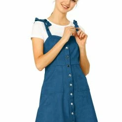 Allegra K Women's Strap Button Down Faux Suede A-Line Mini Overall Dress 62 Allegra K Women's Strap Button Down Faux Suede A-Line Mini Overall Dress