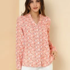 Allegra K Button Down Stand Collar V Neck Long Sleeve Floral Blouse Women 61 Allegra K Button Down Stand Collar V Neck Long Sleeve Floral Blouse Women