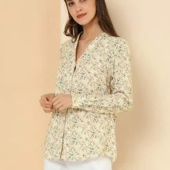 Allegra K Button Down Stand Collar V Neck Long Sleeve Floral Blouse Women 54 Allegra K Button Down Stand Collar V Neck Long Sleeve Floral Blouse Women